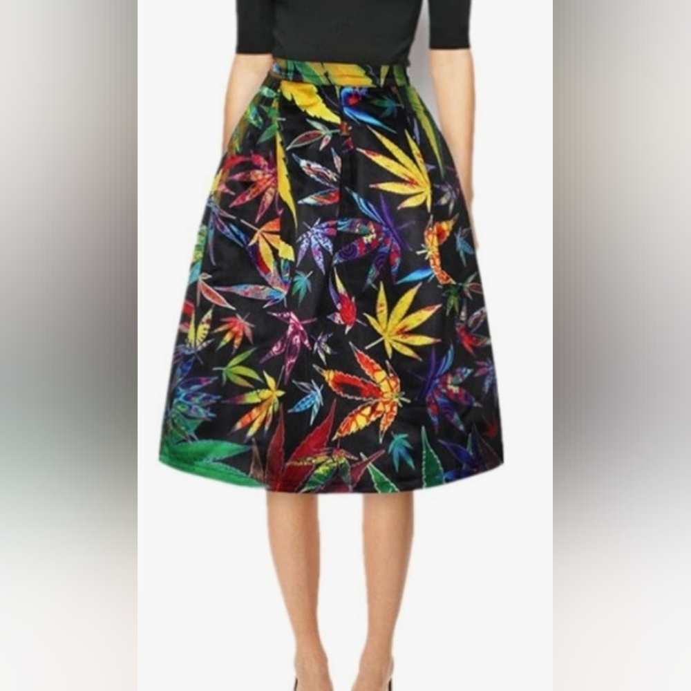 Luxury Quality Sativa Colorful Leaf Print Women's Skirt C182